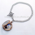 Hot sale stainless steel Cuban Chain bracelet, 316l stainless steel Silver& Chocolate floating locket bracelet